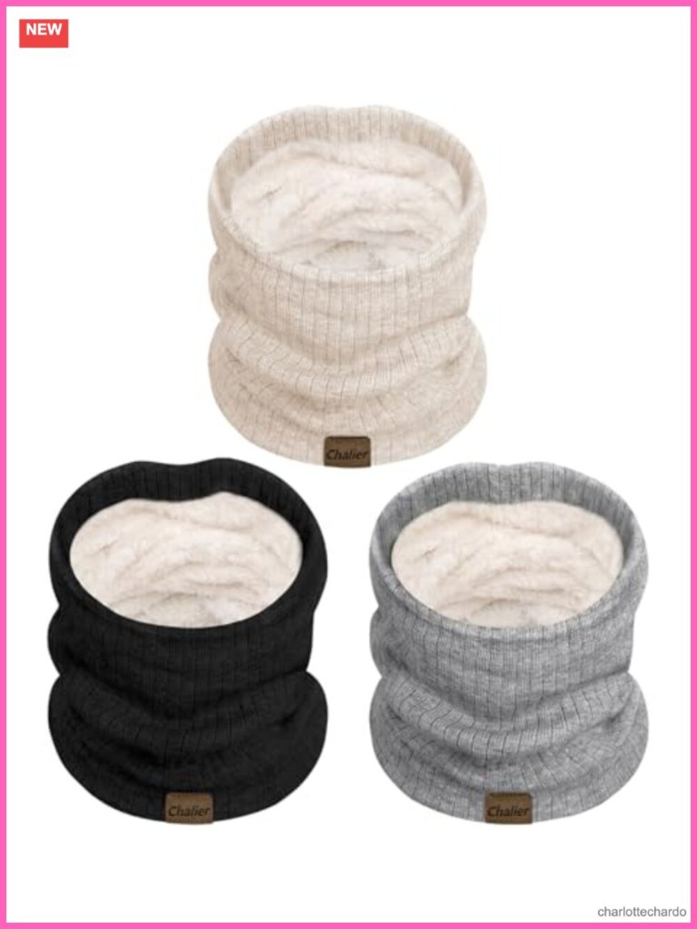 3 Pack Fleece Lined Neck Warmer Infinity Scarf Winter Women Warm